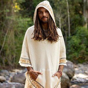 Vecho Poncho Beige Men's Hooded Vegan